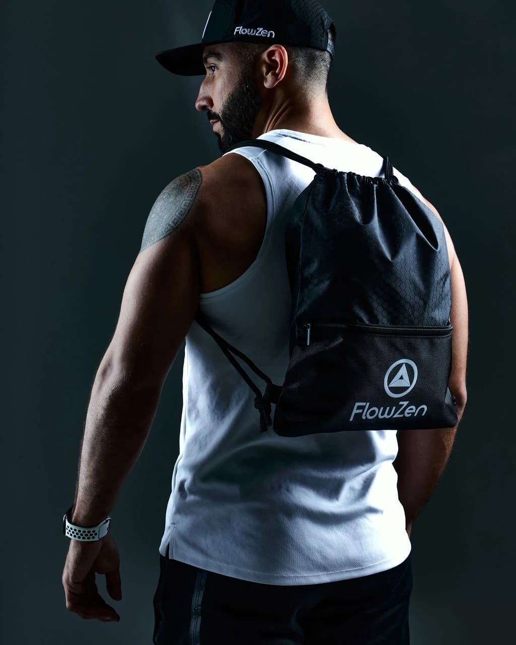 FlowZen drawstring backpack in use
